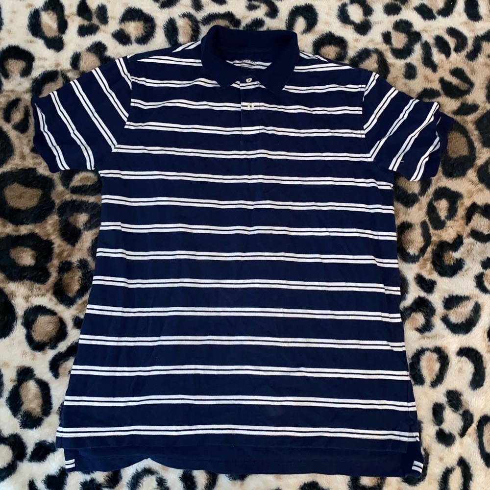 Men’s Polo Shirt Collared Navy and White Large L